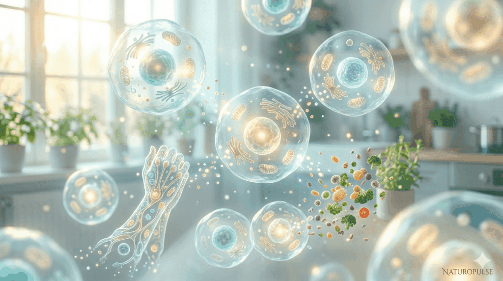 illustration-de-cellules-baignant-dans-leur-environnement-interstitiel cellules humaines rôle dans la santé et l'équilibre du corps